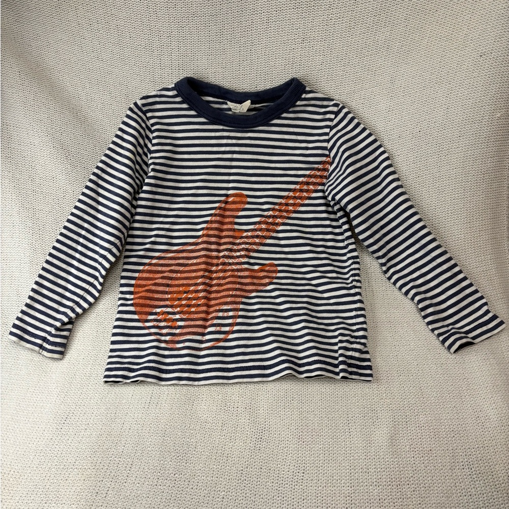 Mini Boden Navy and Orange Guitar Long Sleeve Tee